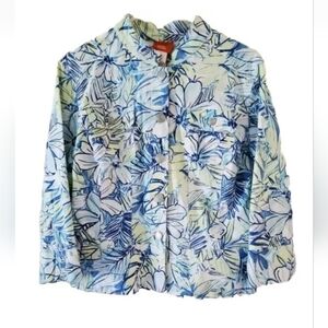 Hearts of Palm VINTAGE Size Large Jacket Long Sleeve Blue White Floral Tropical